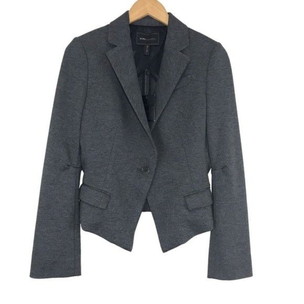 BCBGMAXAZRIA Asymmetric Single Button Blazer Size Small Grey NWOT